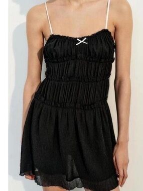 Zara Black Smocked Mini Dress with Spaghetti Straps